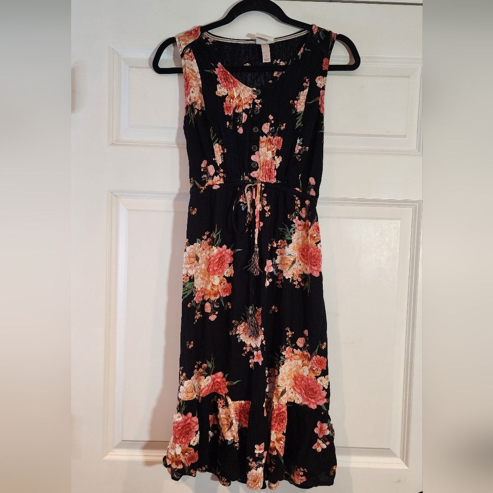 Knox Rose Black and Pink Floral Midi Dress